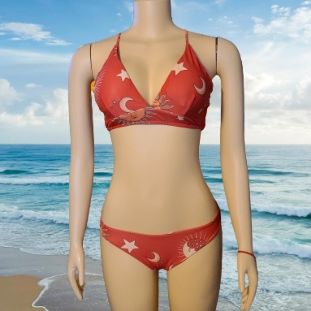 Zaful orange bikini stars sun and moon